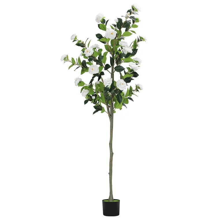 1.8M Faux Flower Plant White Artificial Camellia Tree Potted | Walmart (US)