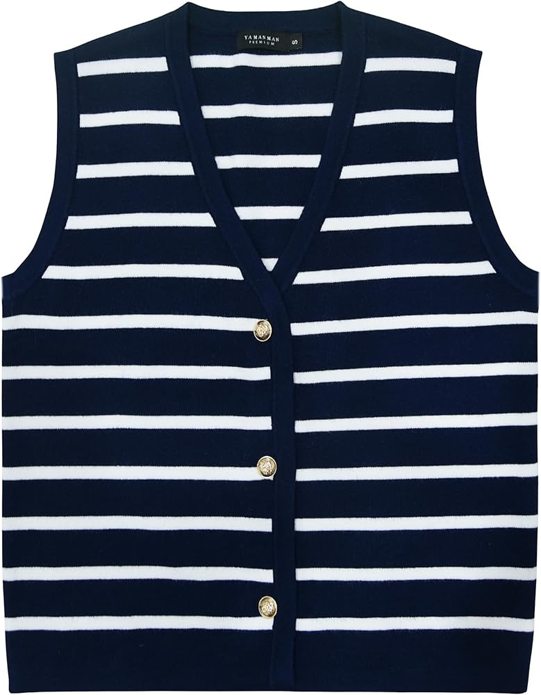 YAMANMAN Sweater Vest for Women Striped Knit Cropped Tank Tops Sleeveless Button Up Cardigan Swea... | Amazon (US)