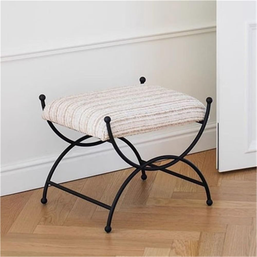 Vintage Style Square Vanity Stool, Pouf Ottoman with Metal Legs, Small Shoe Bench for Entryway, L... | Amazon (US)