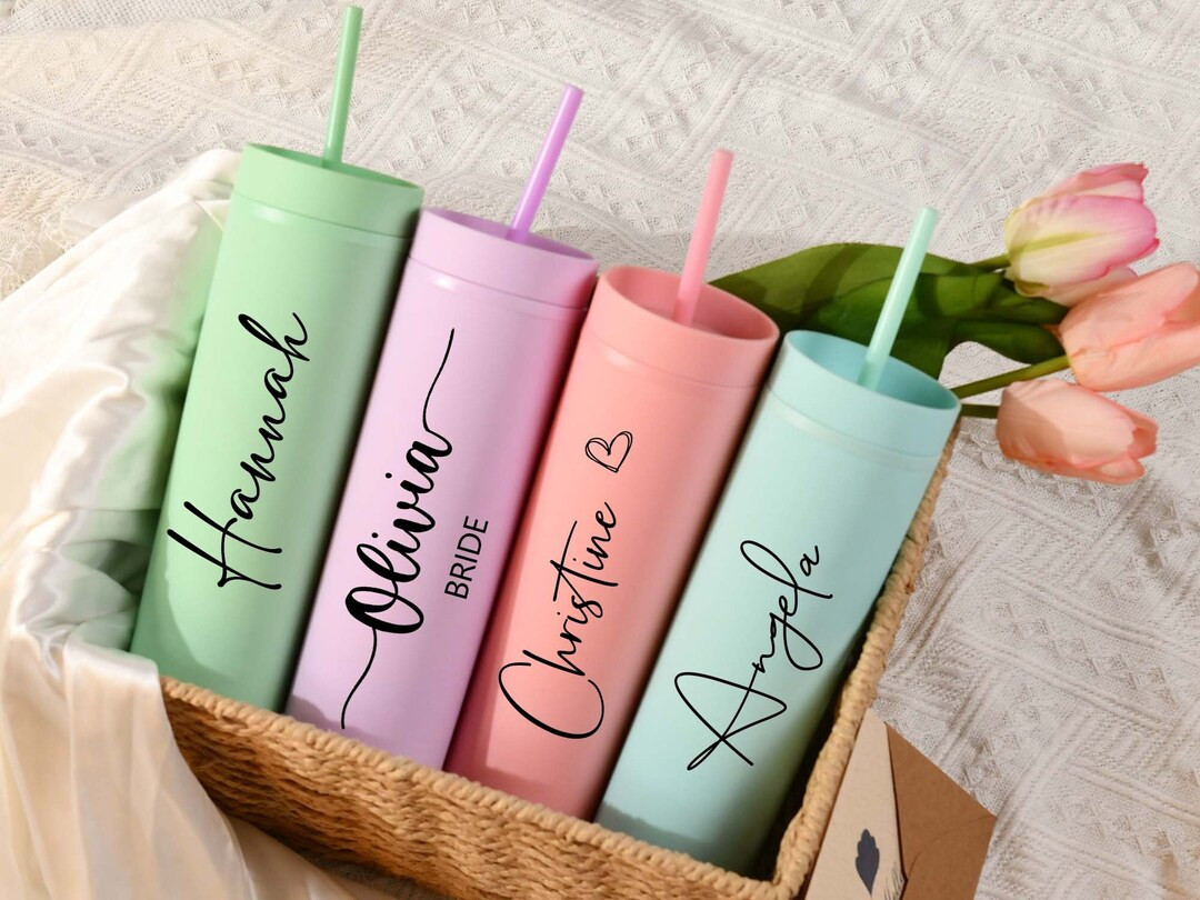 Personalized Bridesmaid Tumbler With Strawbachelorette Party - Etsy | Etsy (US)