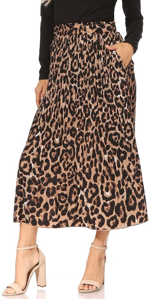 Pleated Midi Skirts for Women with Pockets, Elastic High Waisted Skirt Reg & Plus Size Womens Sum... | Amazon (US)