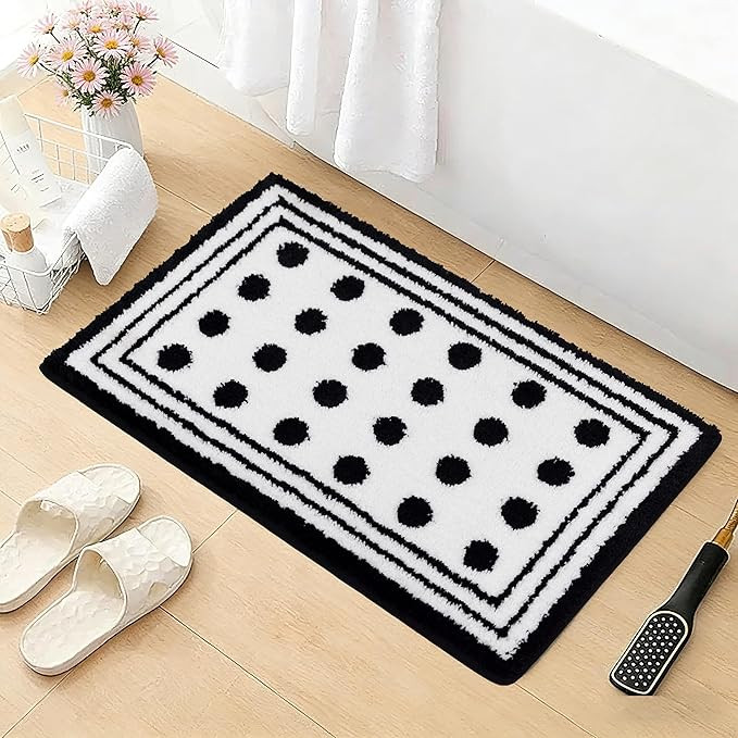 Polka Dot Black and White Bathroom Rugs Mordern Bath Rug Absorbent Bath Mat Soft Plush Microfiber... | Amazon (US)