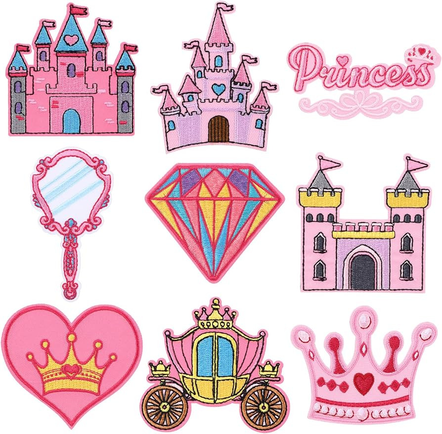 Suncalla 36 Pieces 3 Inch Princess Patches Self-Adhesive Embroidery Badges Sticker, Pink Sew-on/s... | Amazon (US)