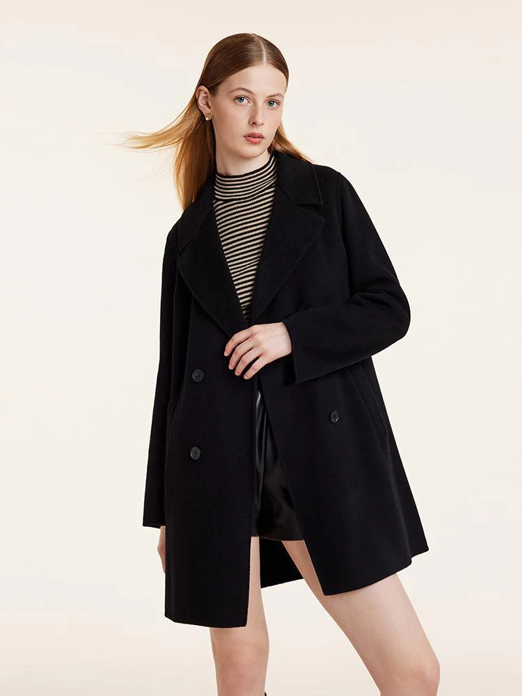 Wool And Cashmere Double-Faced Notched Lapel Women Coat | GOELIA