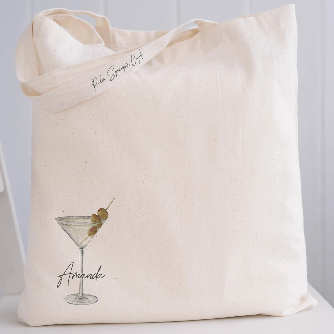 Martini Tote Bags With Name Dirty Martini Custom Cocktail Bags Classy Bachelorette Party Bar Craw... | Etsy (US)
