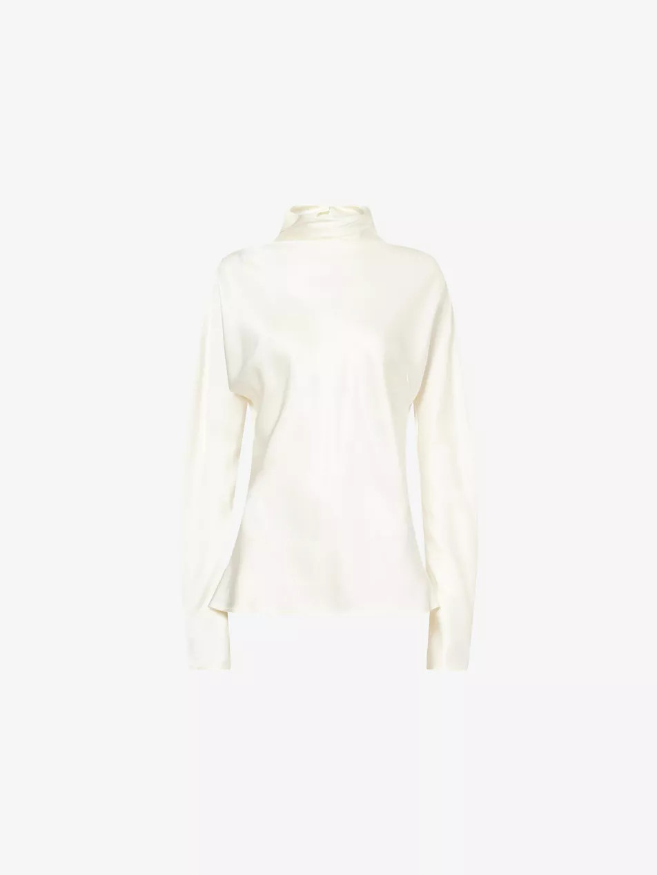 High-Neck Cinched-Waist Satin Top | Selfridges