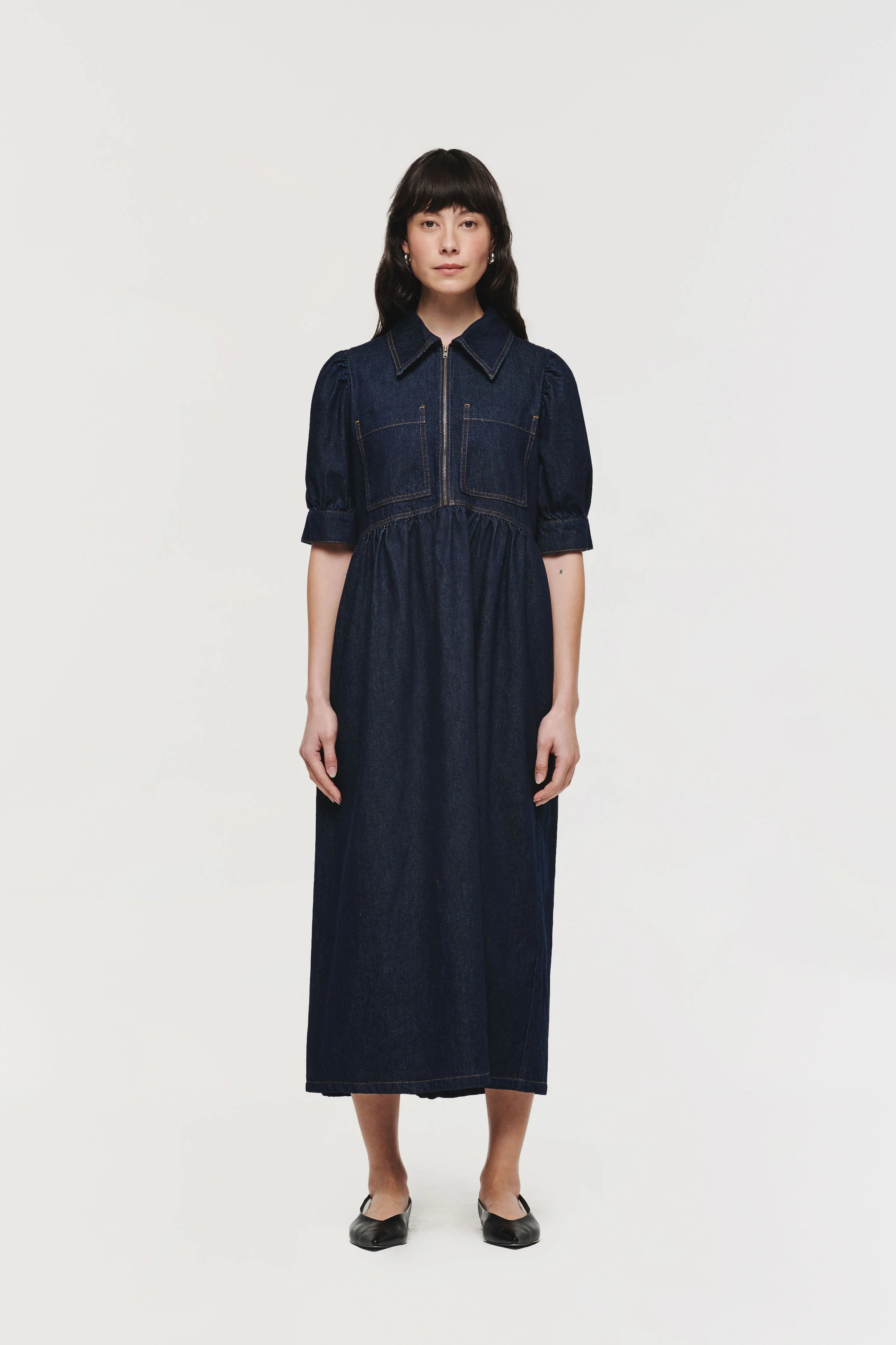 Gabriella | Short Sleeve Midi Dress in Indigo | ALIGNE | ALIGNE USA