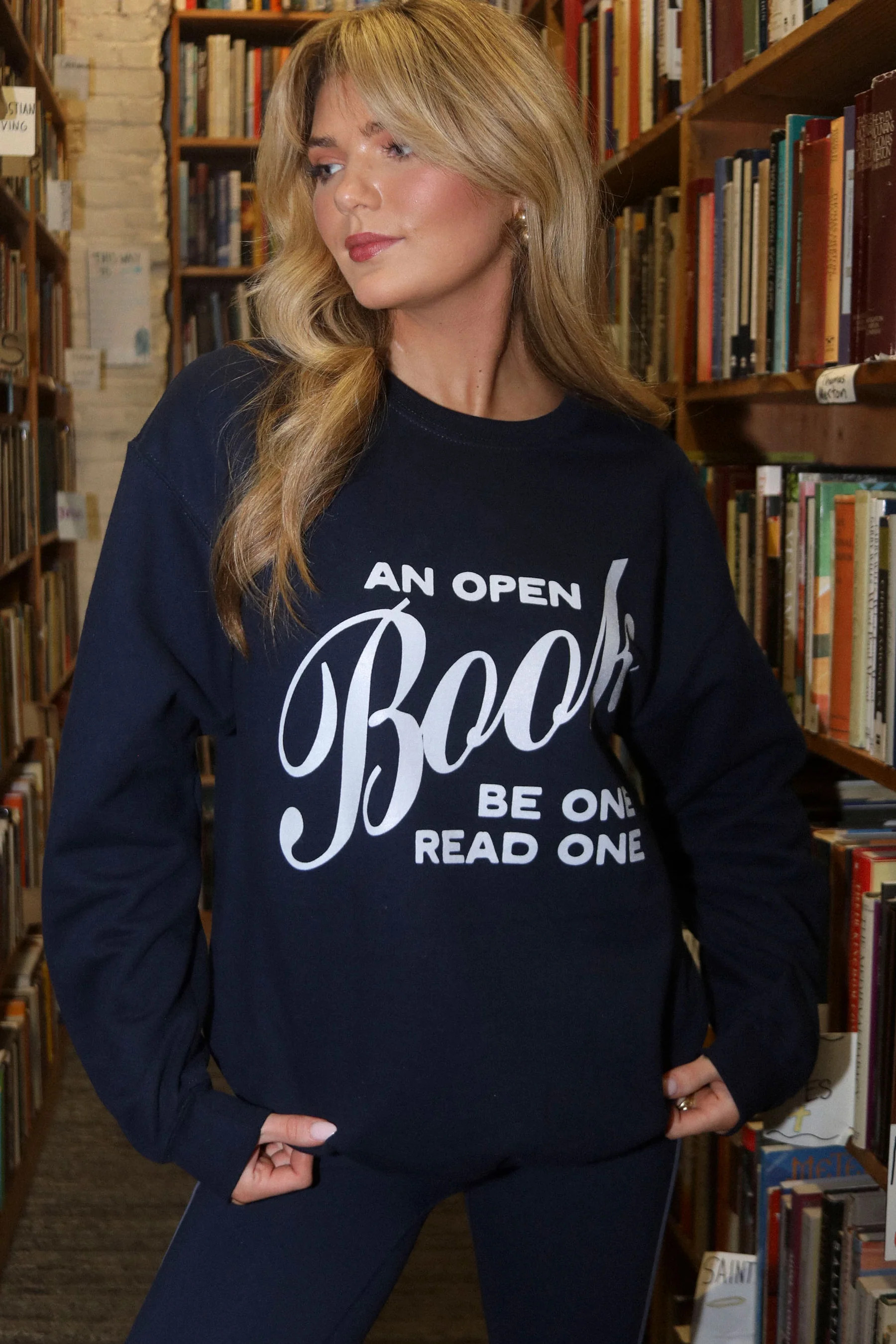 friday + saturday x jo johnson overby: open book sweatshirt | RIFFRAFF
