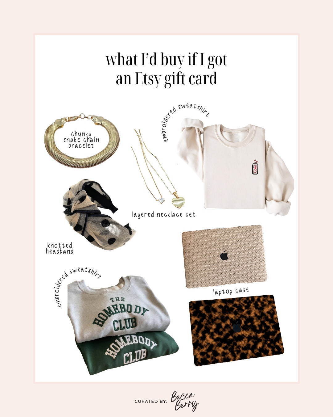 What I’d buy with an Etsy gift card
* Homebody embroidered sweatshirt
* Diet Coke sweatshirt
* MacBook laptop case
* Laptop case
* Chunky bracelet
* Unique headband
* Two piece layered necklace

#LTKgrwm #LTKFindsUnder50 #LTKmorningroutine