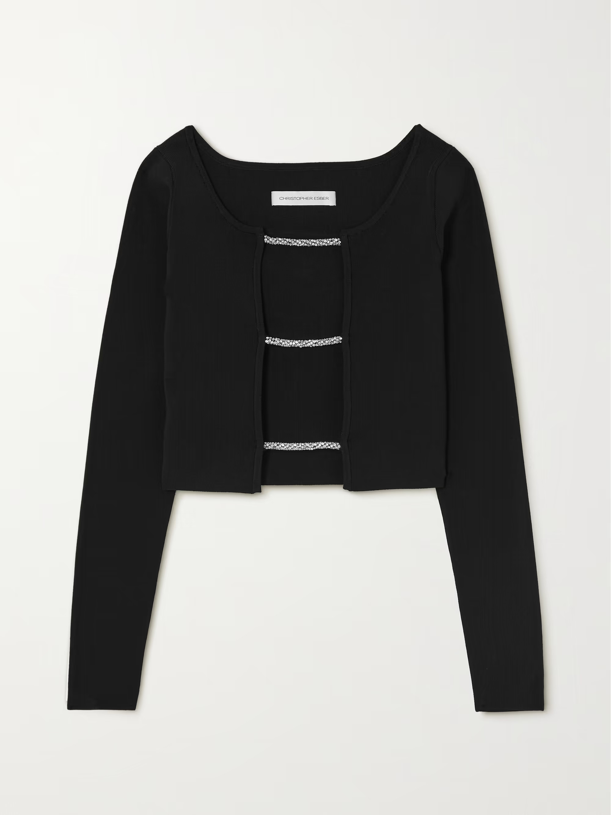 Cropped cutout crystal-embellished stretch-knit top | NET-A-PORTER (US)