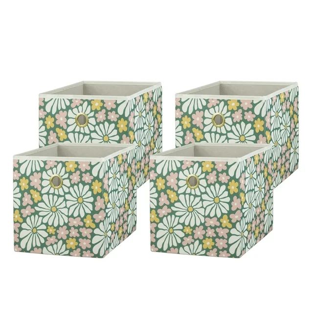 Mainstays Collapsible Fabric Cube Storage Bins (10.5" x 10.5"), 4 Pack, Groovy Floral | Walmart (US)