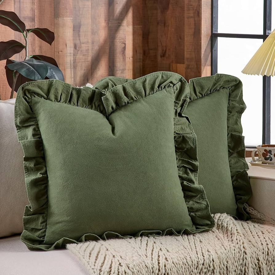 Pack of 2 Throw Pillow Covers 100% Cotton Pre Washed Ruffle Decorative Pillowcase Cushion for Cou... | Amazon (US)