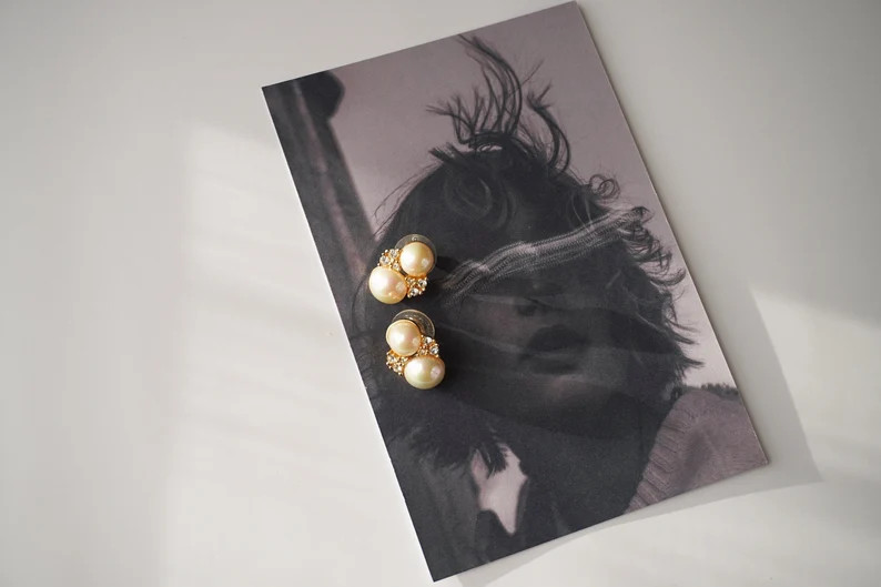CHRISTIAN DIOR Vintage Double Pearl Crystal Earrings - Etsy | Etsy (Global)