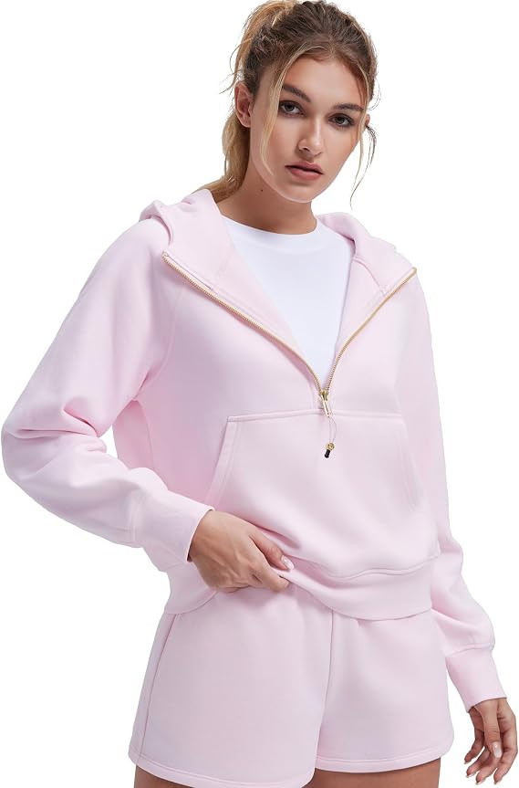 SUUKSESS Women Gold Half Zip up Cotton Hoodies Casual Pullover Sweatshirt | Amazon (US)