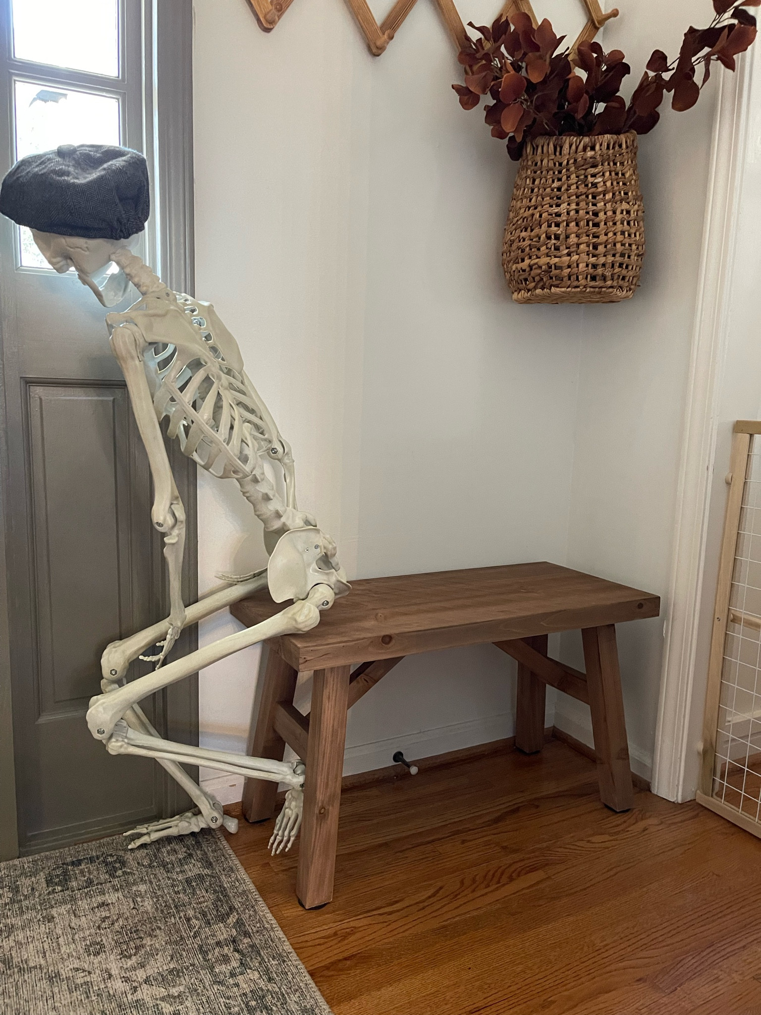 My new entry bench 
Made of wood 
Easy to assemble 
Has authenticate saw tooth marks 

#LTKhome #LTKstyletip #LTKfindsunder100