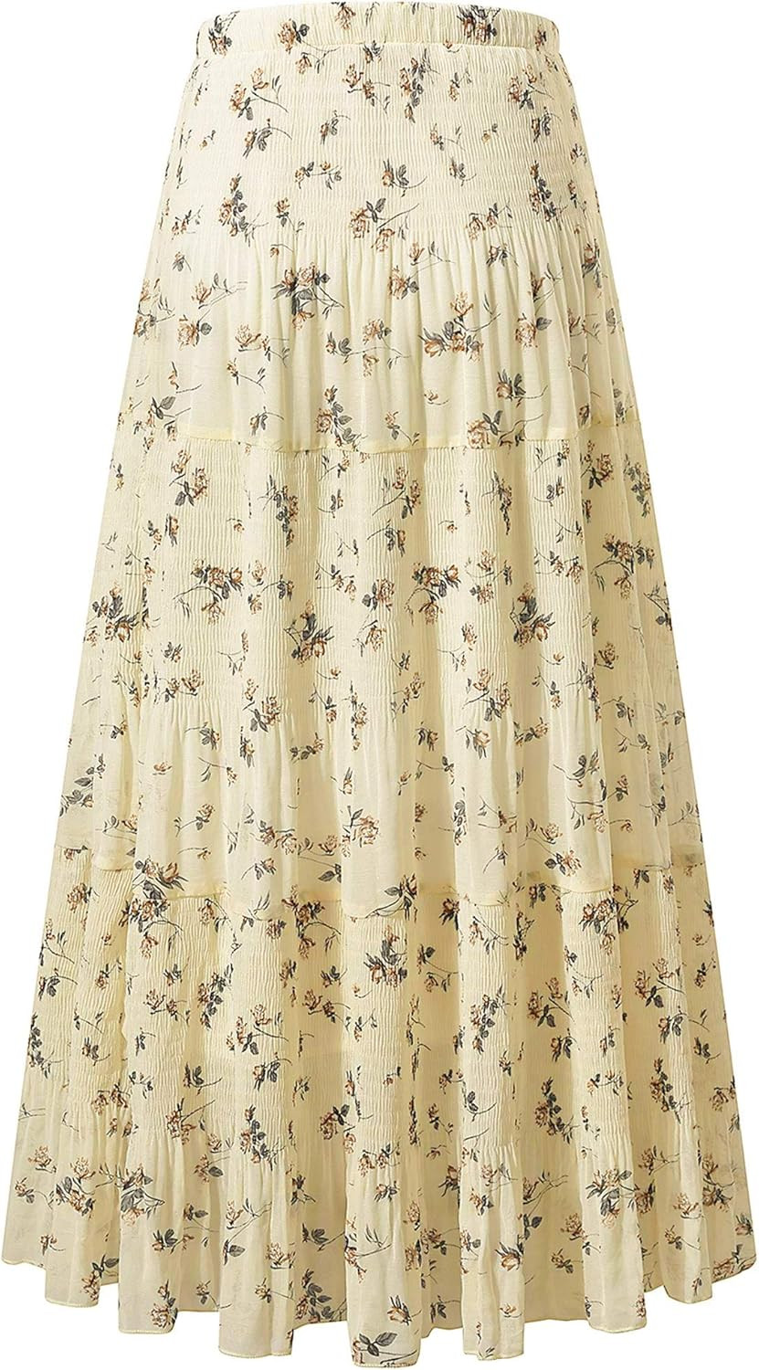 NASHALYLY Women's Chiffon Elastic High Waist Pleated A-Line Flared Maxi Skirts | Amazon (US)