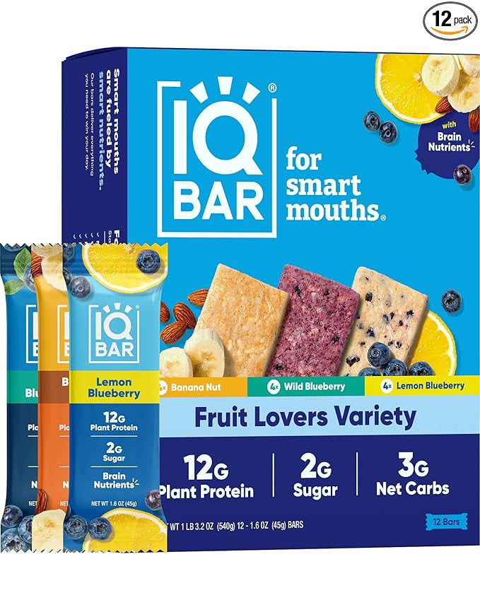 IQBAR Brain and Body Plant Protein Bars - Fruit Lovers Variety - 12-Count Low Carb - Gluten Free,... | Amazon (US)