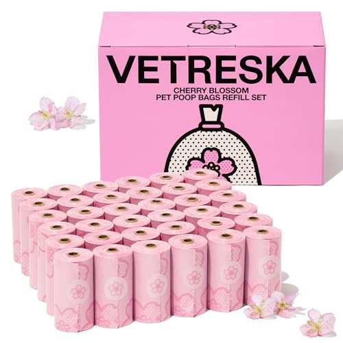VETRESKA Cherry Blossom Scented Dog Poop Bags, Leak Proof, Extra Thick and Large Pet Waste Bags for Dogs Walking and Cat Litter, 36 Refill Rolls, 540 Poop Bags, Pink | Amazon (US)