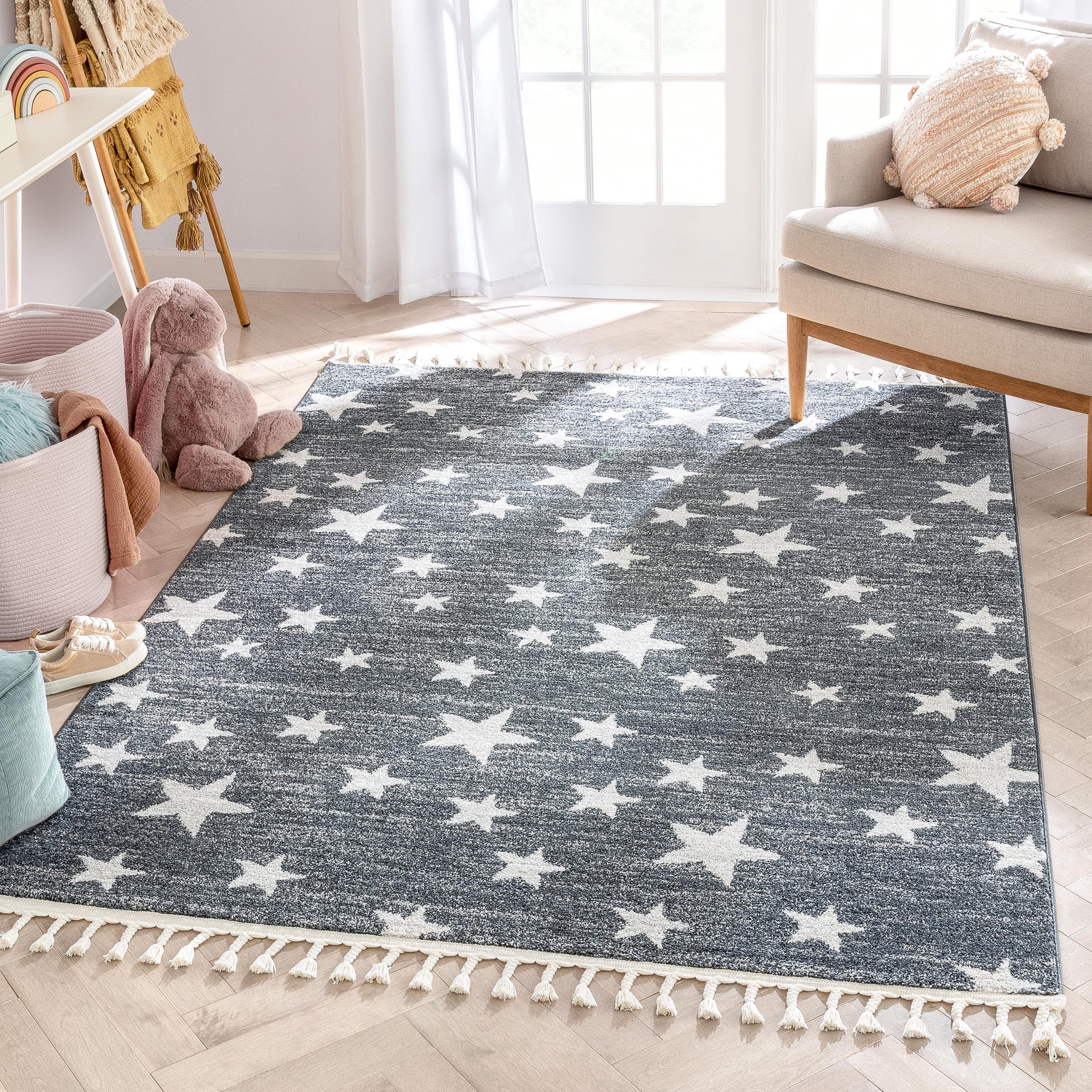 Well Woven Kosme Grey Geometric Star Pattern Stain-resistant Area Rug 6x9 (6'7" x 9'3") - Walmart... | Walmart (US)