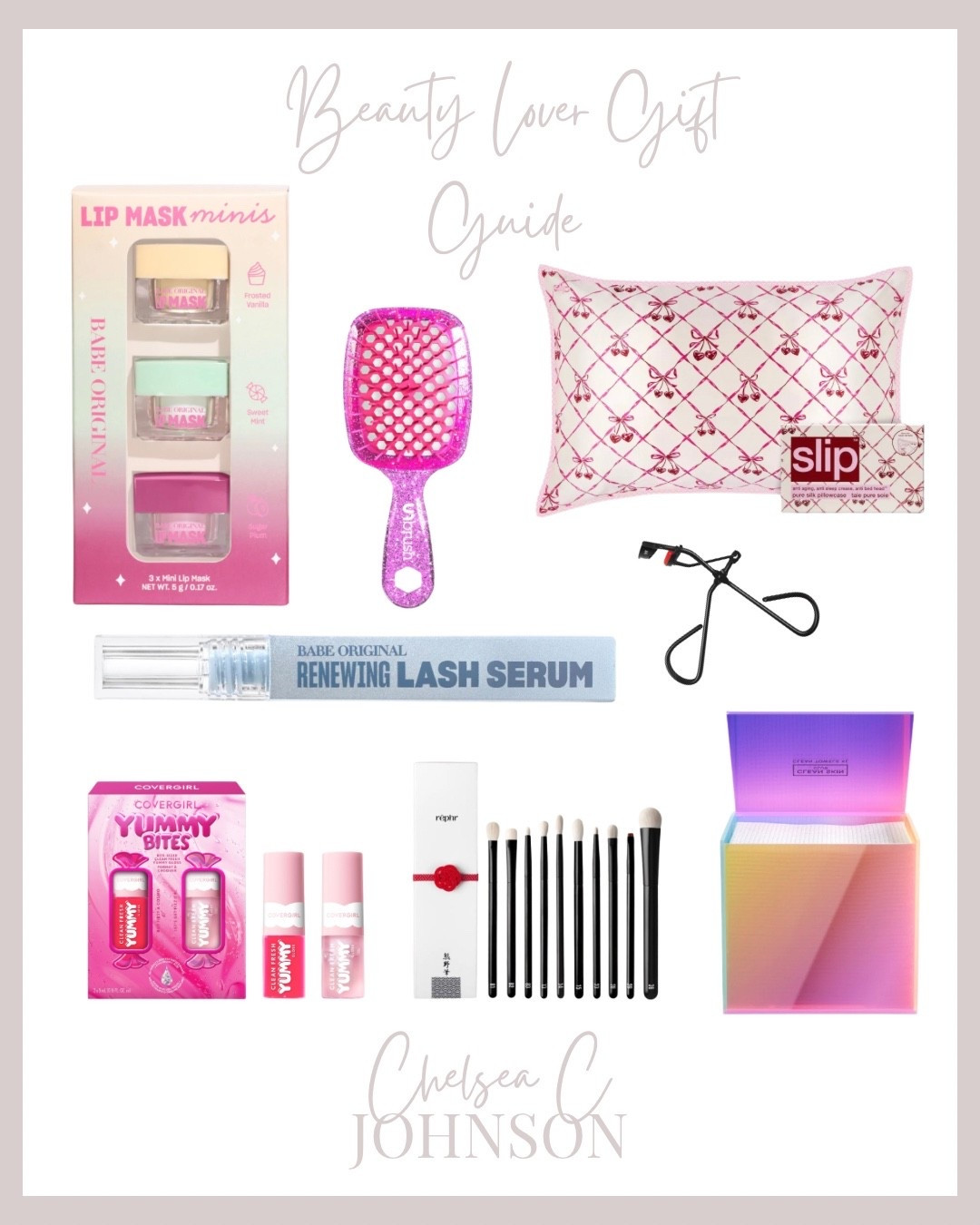 Beauty lover gift guide
Babe lash serum
Babe lash lip mask
Unbrush hair brush
Rephr eyelash curler
Rephr shadow brushes 
Slip silk pillowcase 
Covergirl lipgloss set 
Clean skin towelettes and storage container 

#LTKBeauty #LTKselfcare #LTKGiftGuide