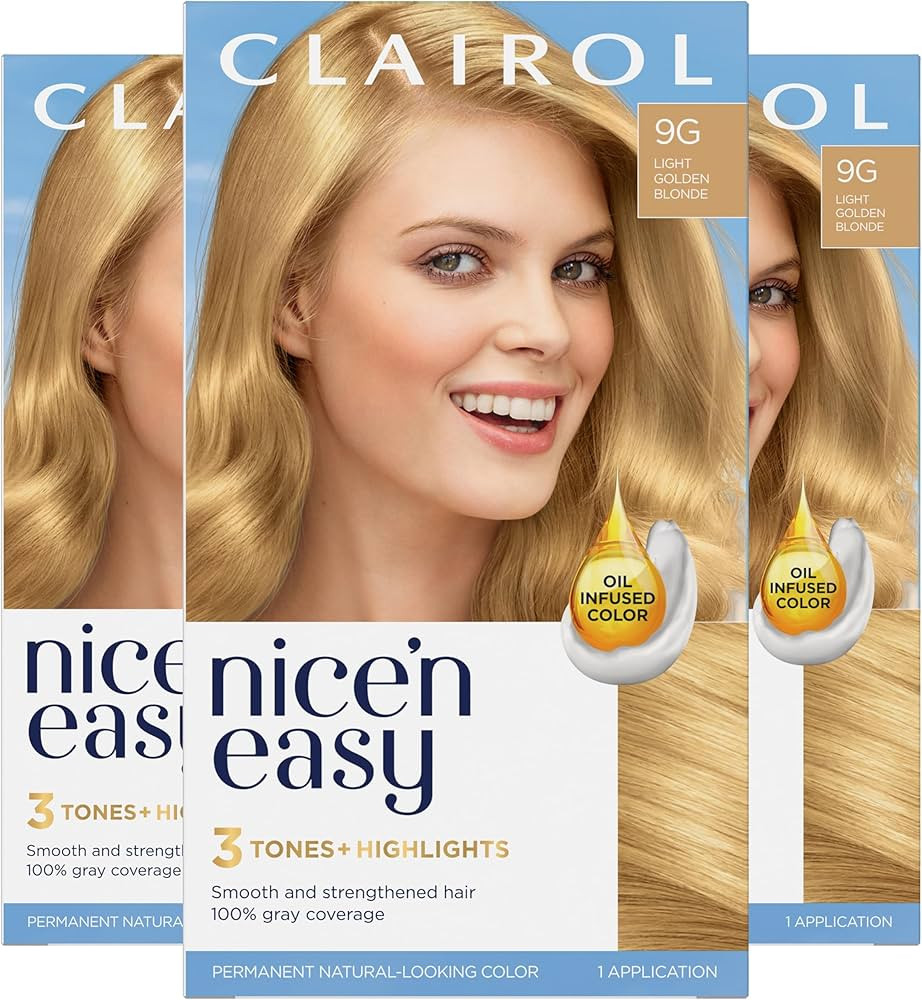 Clairol Nice'n Easy Permanent Hair Dye, 9G Light Golden Blonde Hair Color, Pack of 3 | Amazon (US)