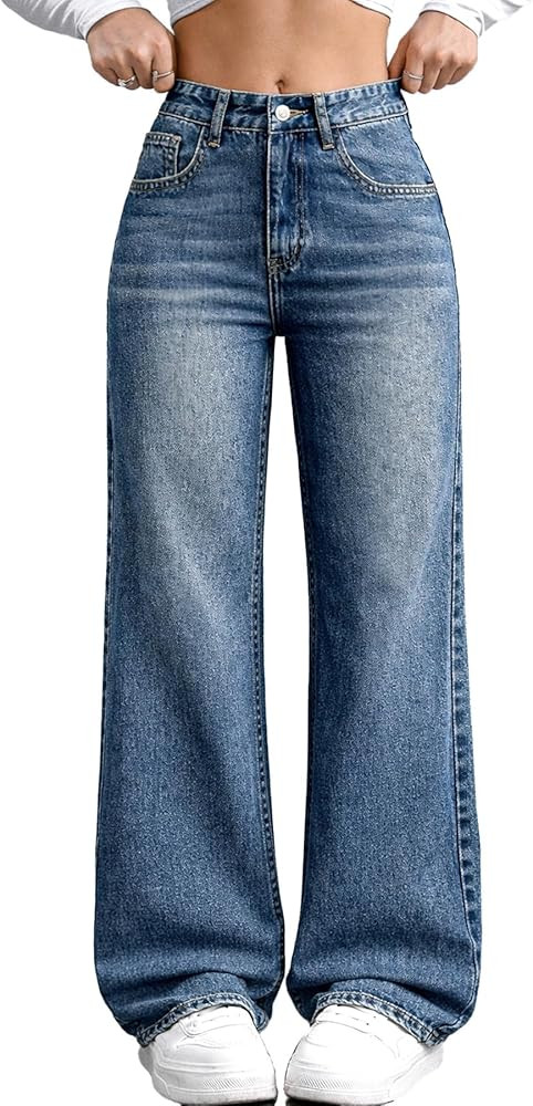 ELLEVEN Women's Wide Leg Baggy Jeans,High Waisted Stretchy Boyfriend Y2k Casual Denim Pants for W... | Amazon (US)