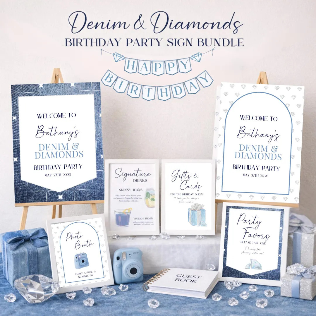 Denim & Diamond Party Sign Bundle - Canva Downloadable Template | Etsy (US)