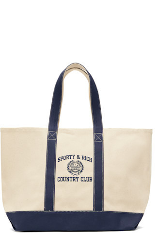 Beige & Navy Varsity Crest Tote | SSENSE