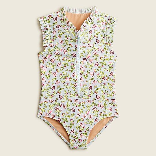 Girls' ruffle zip-neck one-piece with UPF 50+ | J. Crew US