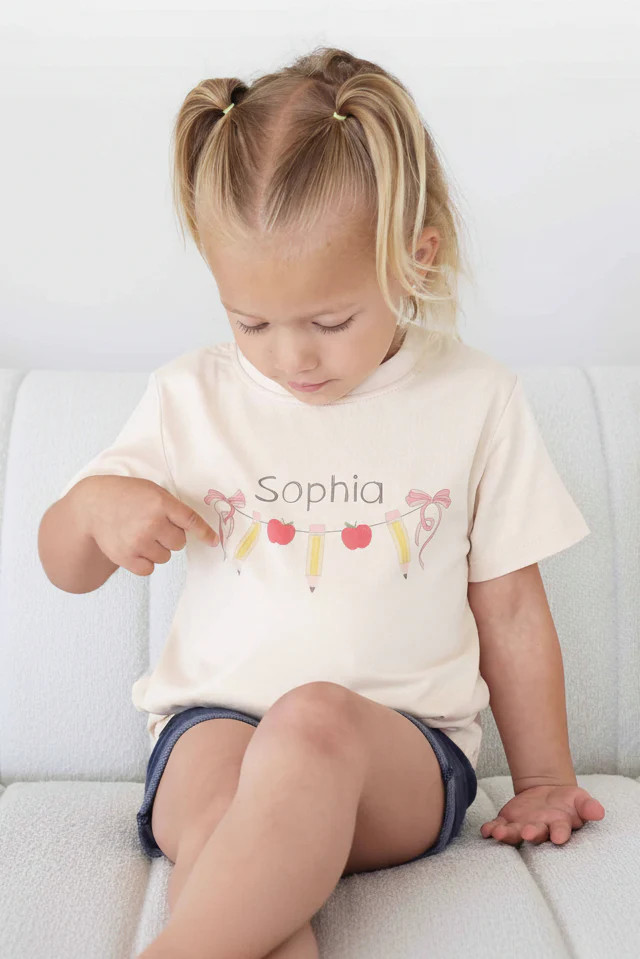 Personalized Pencil Garland Kids Graphic Tee | Natural | Caden Lane