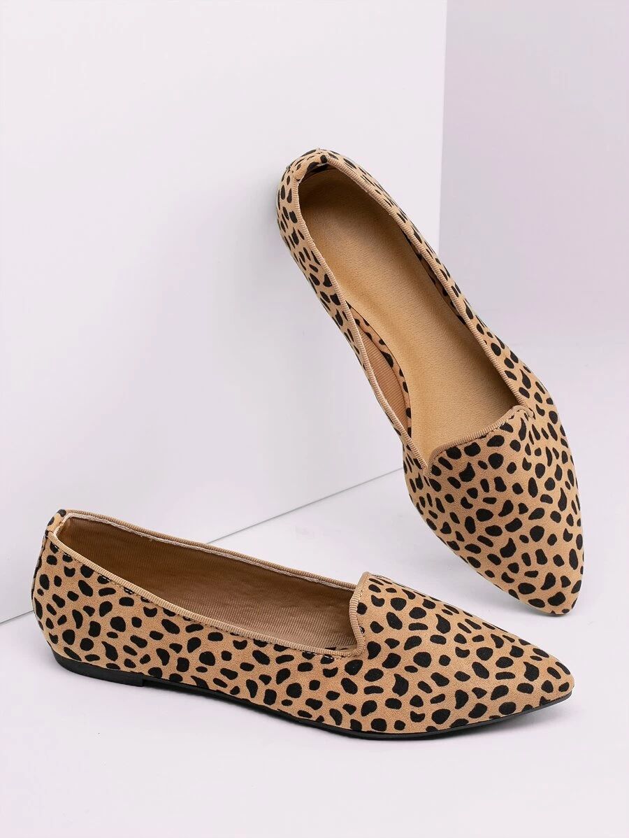 Cheetah Print Pointed Toe Slip On Ballet Flats | SHEIN