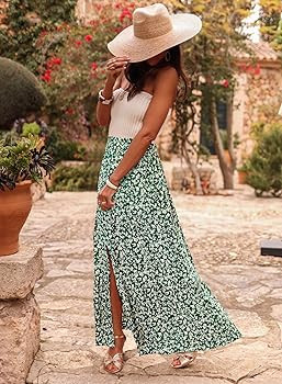 Happy Sailed Summer Skirts for Women Floral Print High Waist Flowy Split A Line Boho Maxi Skirt w... | Amazon (US)