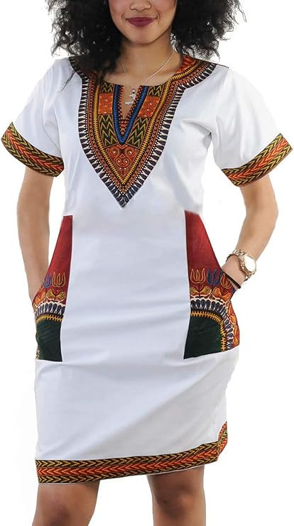 Women Bohemian V Neck African Printed Ethnic Style Summer Bodycon Shift Dress | Amazon (US)