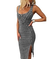 utcoco Denim Dress for Women Sleeveless Side Slit Bodycon Midi Jean Dresses for Women 2026 | Amazon (US)