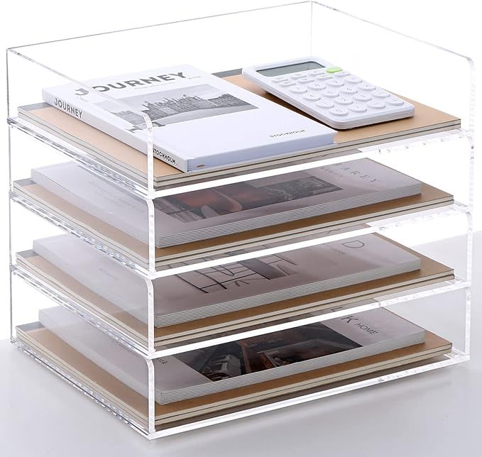 SANRUI Acrylic Stackable Letter Tray Clear Paper Tray Desk Organizer 4-Tier Desk File Organizer P... | Amazon (US)