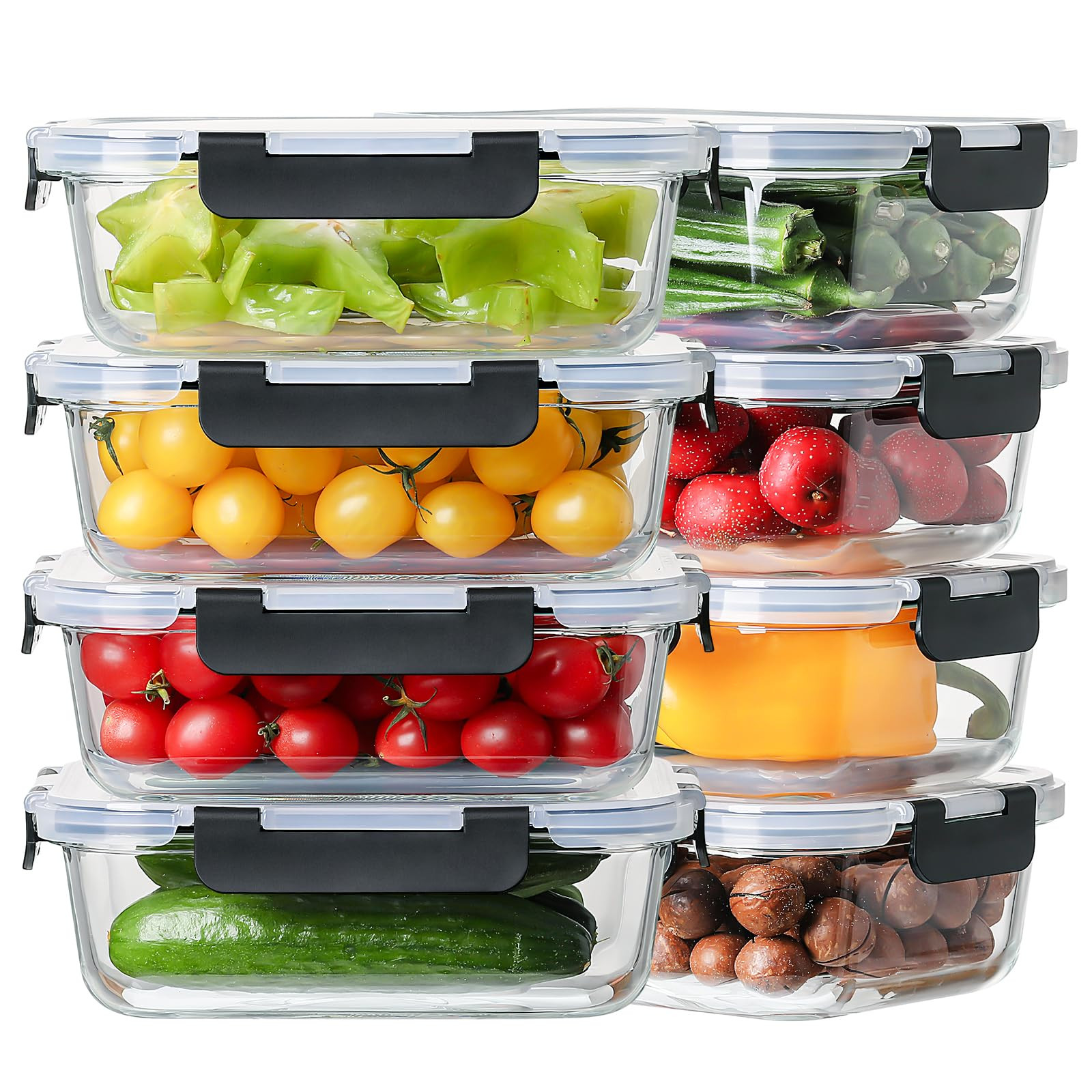 8 Pack 36oz Large Glass Meal Prep Containers with lids, Glass Food Storage Containers with Leak P... | Amazon (US)