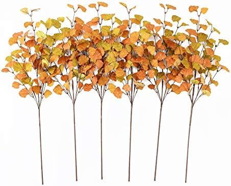 YNYLCHMX 6 Pieces Artificial Ginkgo Leaves Stems Fall Leaf Spray, 28" Autumn Leaves Picks for Vas... | Amazon (US)