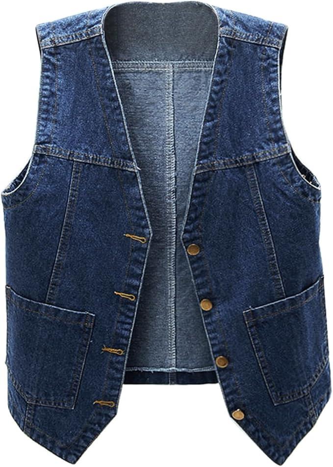 Denim Waistcoat Women Cowboy Waistcoat Solid Color Sleeveless Plus Size Lightweight Jean Jacket S... | Amazon (UK)
