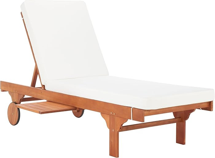 SAFAVIEH Outdoor Collection Newport Natural/ Beige Cushion Built-in Side Table Adjustable Chaise ... | Amazon (US)