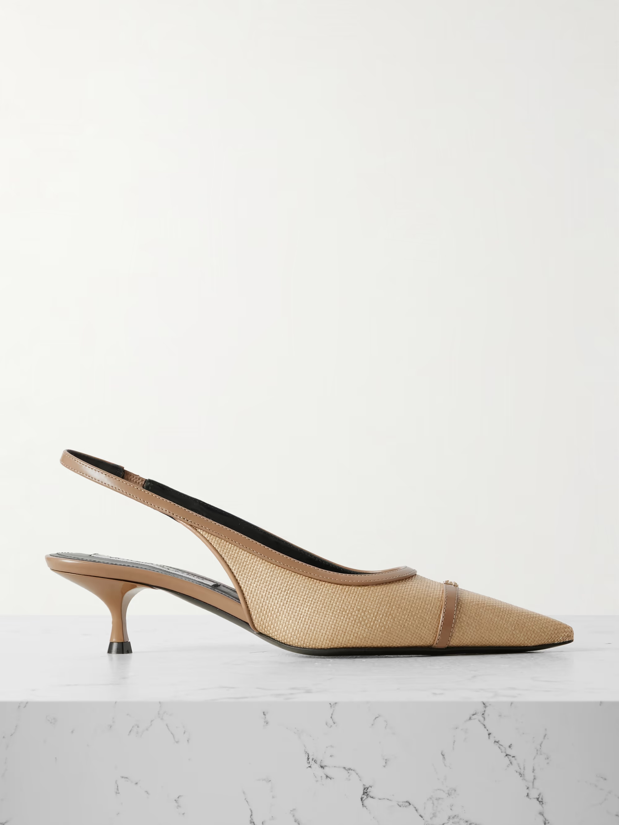 Leather-trimmed woven raffia slingback pumps | NET-A-PORTER (UK & EU)