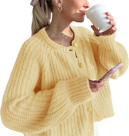 Wyeysyt Womens Cardigan Sweater Button Down Long Sleeve Chunky Soft Knit Sweater Fall Open Front ... | Amazon (US)