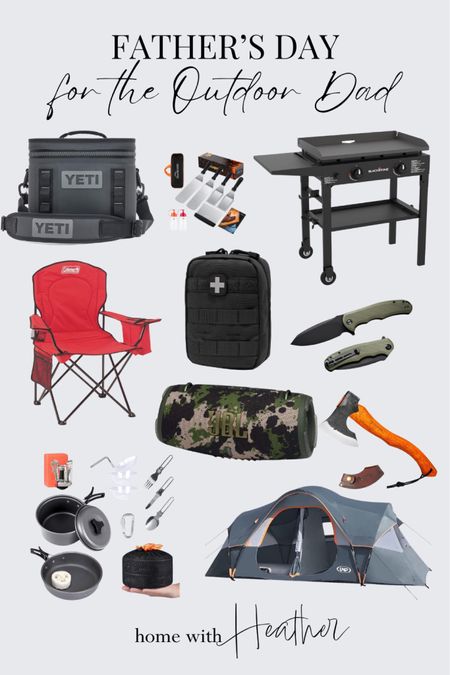 Father’s Day gift ideas for the outdoor Dad!

Outdoor gift ideas for Dads

YETI Hopper Flip portable Cooler
JBL Xtreme 3 Portable Bluetooth Speaker
Tactical First Aid Kit
Camping cookware set
Camping accessories
Family camping tent
Camping hatchet 
Coleman portable camping chair
Sports chair
Blackstone Griddle 
Blackstone grill cover
Blackstone griddle accessories 
Pocket knife 

#LTKStyleTip #LTKGiftGuide #LTKMens