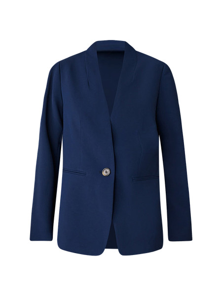 The Petite Long Collarless Blazer in Fluid Crepe | Ann Taylor