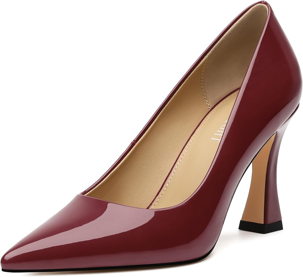 AMBELIGHT Women's Pumps Closed Pointed Toe High Heels Classic Slip On Pumps Sexy Patent Leather S... | Amazon (US)