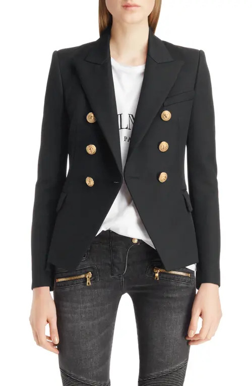 Balmain Double Breasted Wool Blazer in Black at Nordstrom, Size 4 Us | Nordstrom