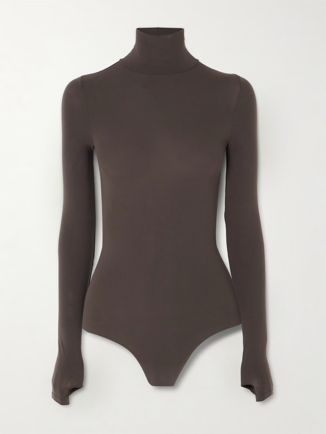 Commando - Stretch-jersey Turtleneck Thong Bodysuit - Brown | NET-A-PORTER (US)