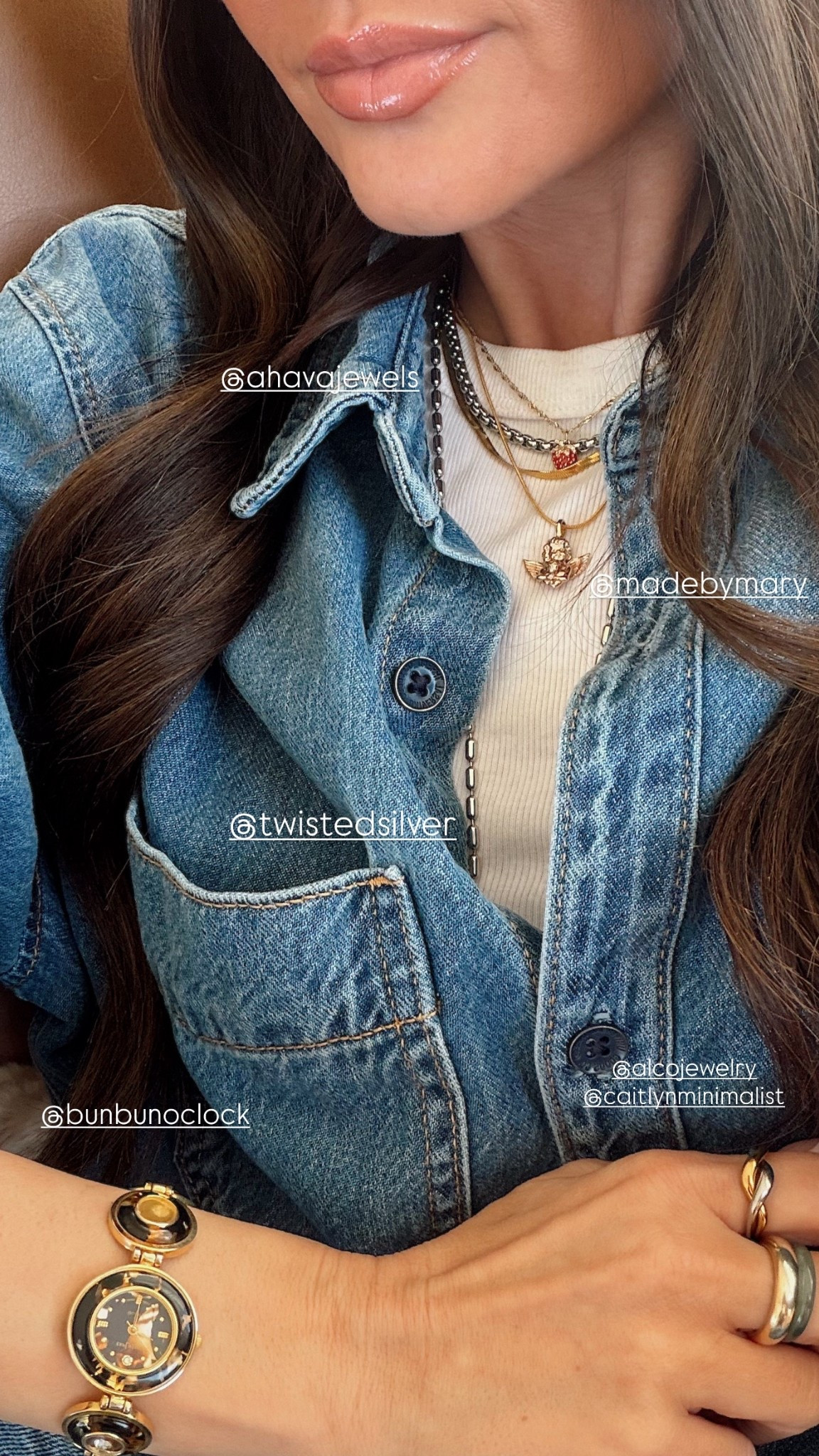 Jewelry Stack 
-
Necklaces: 
Made by Mary 
Ahava Jewels - Code: Kristin10
Target 
Twisted Silver - Code: Kristin20
Watch:
Bun Bun O’Clock on IG and TT 
Rings: 
Caitlyn Minimalist 
Alco Jewelry 
Shirt:
Target 
Lips: 
Liner Color: Nude 
Gloss Color: Super Natural

#LTKootd #LTKBeauty