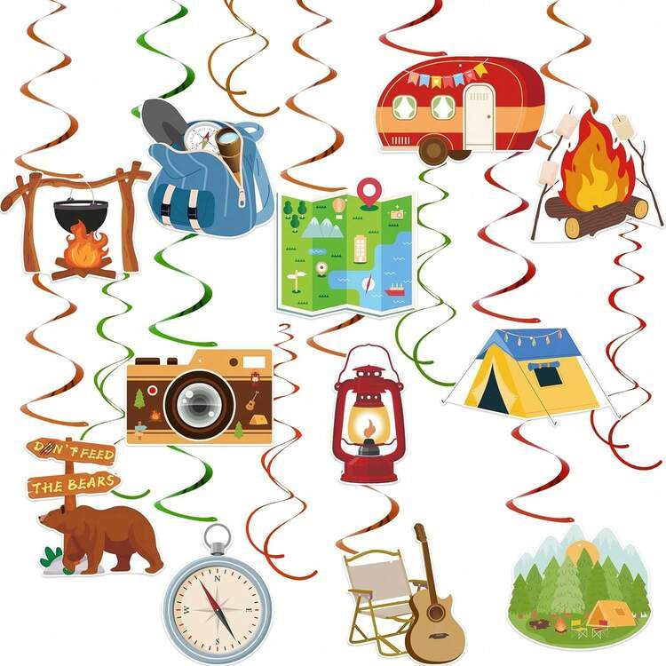 54Pcs Camping Hanging Swirls Party Decorations Camping Themed Birthday Party Decorations Ceiling ... | SHEIN