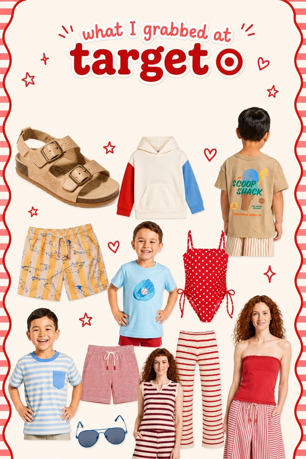 What I grabbed at target this week! 40% off women’s clothes, men’s clothes, kids clothes, sandals, & swimsuits for everyone!!!