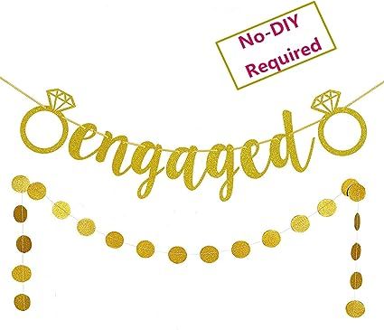 Engaged Banner Gold Glittery Letters and Diamond Ring for Wedding and Bridal Shower Engagement Pa... | Amazon (US)